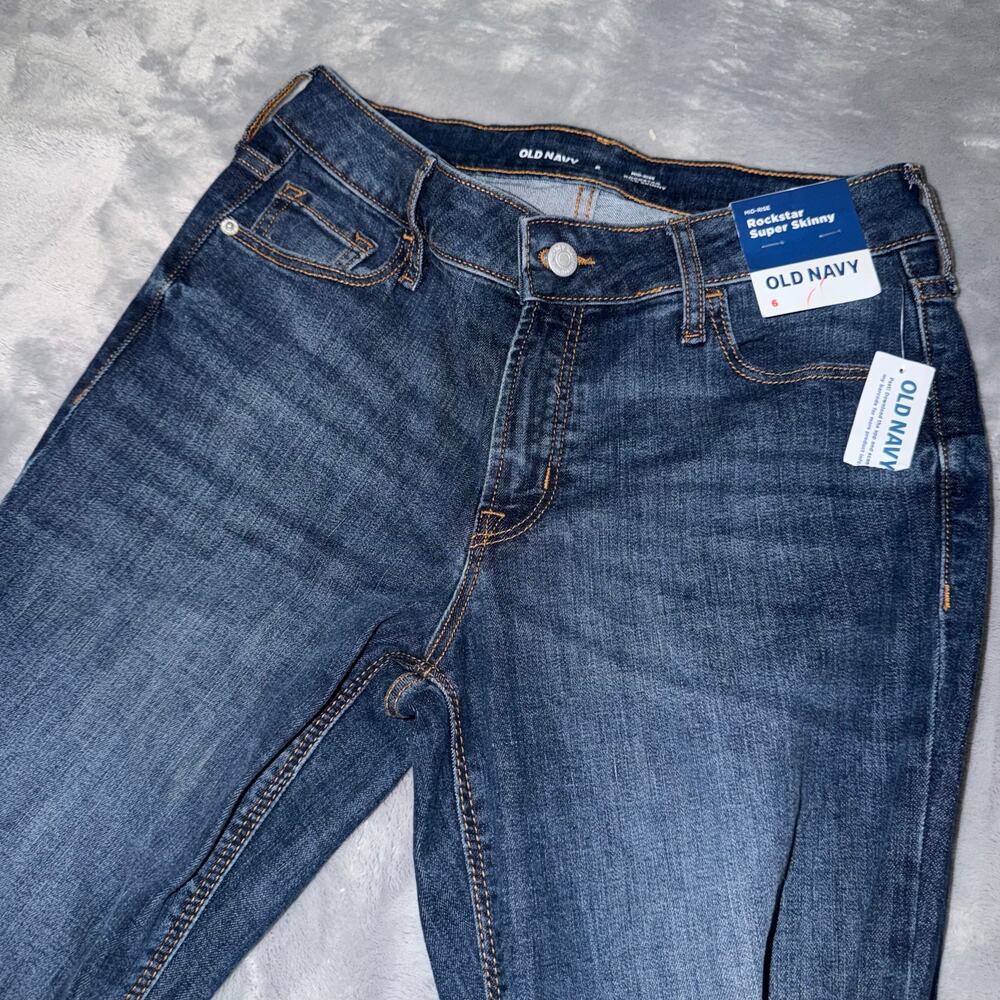 Old Navy Rockstar Super Skinny Jeans Dark Blue Distressed Women’s Size 6
